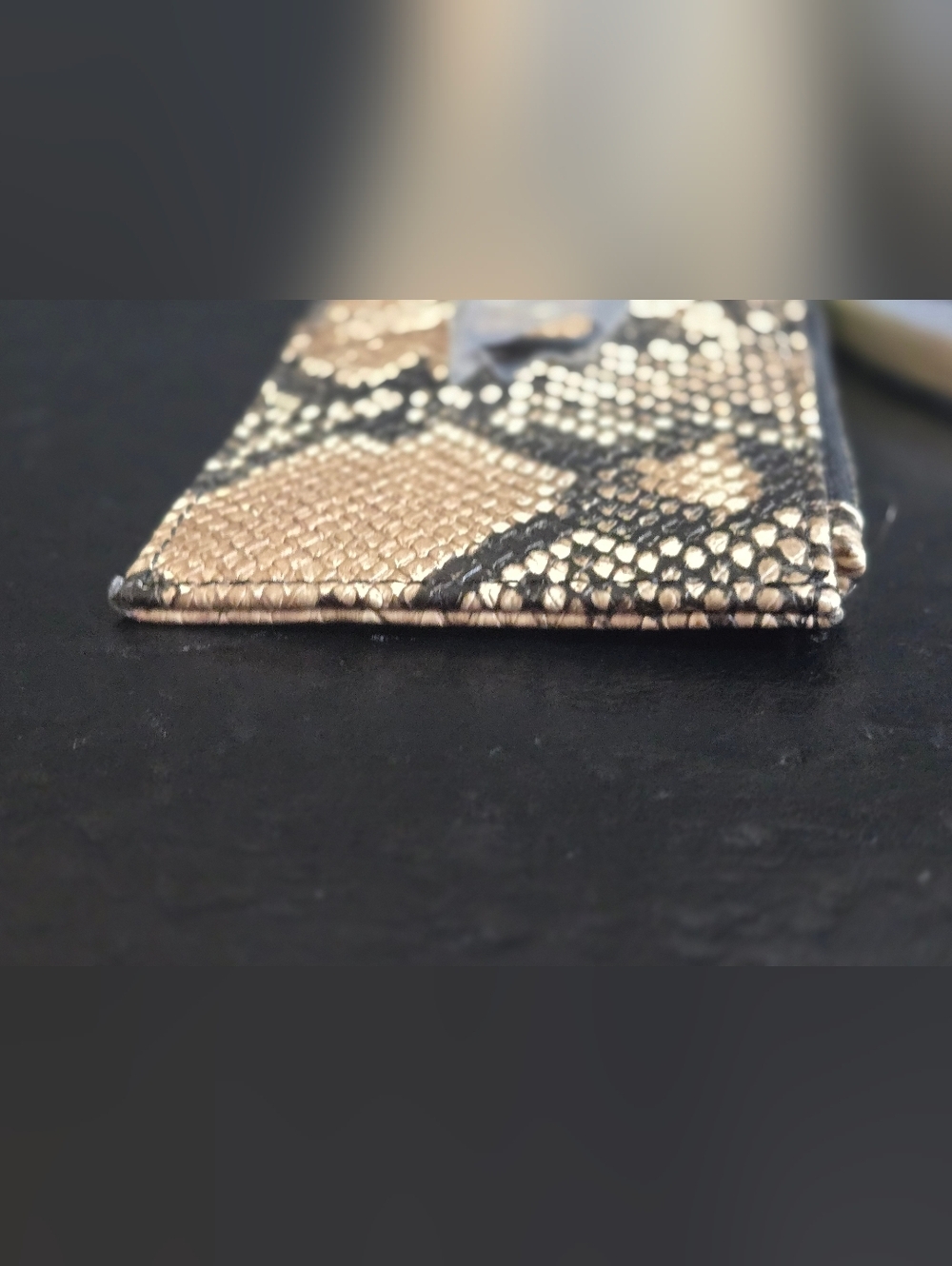 3/$20 Snake-Print Leather Card Holder Wallet in Tan & Black - Picture 3 of 6